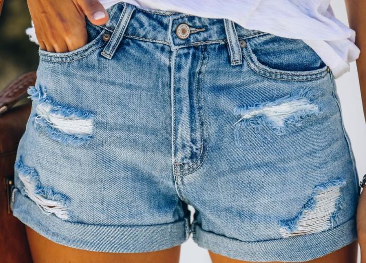 Women's Ripped Denim Shorts Mid Rise Distressed Jean Shorts