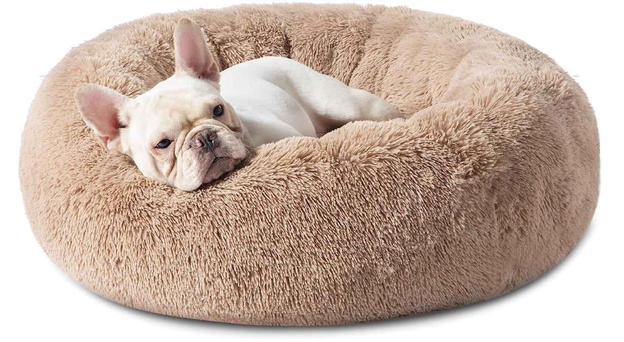 Bedsure Calming Dog Bed for Medium Dogs - Donut Washable Medium Pet Bed, Anti-Slip Round Fluffy Plush Faux Fur Cat Bed